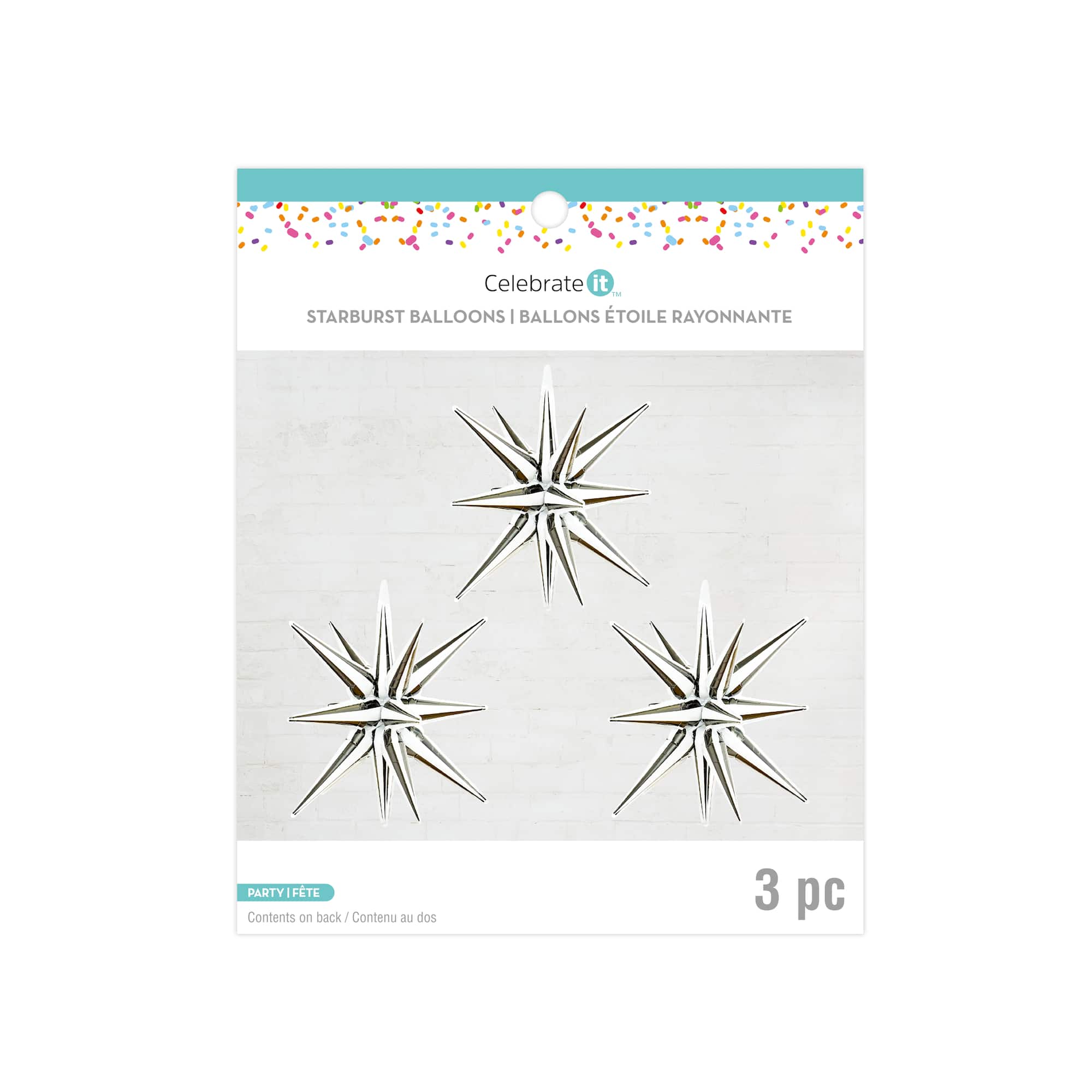6 Packs: 3 ct. (18 total) 26" Black & White Stripes Starburst Foil Balloons by Celebrate It™